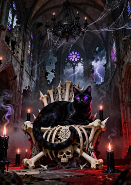 Gothic Cat on Bone Throne