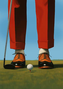 Golf Red Pants and Golf Club
