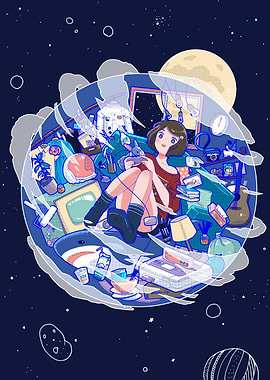 Girl Gaming in Space Bubble