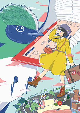Girl's Dream Flight with Bird Companion