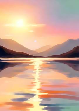 Serene Mountain Lake Sunset Painting