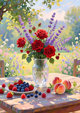 Floral Still Life with Fruit