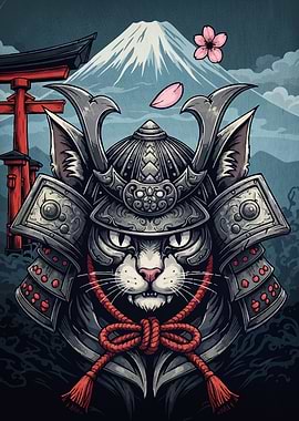 Samurai Cat Mount Fuji