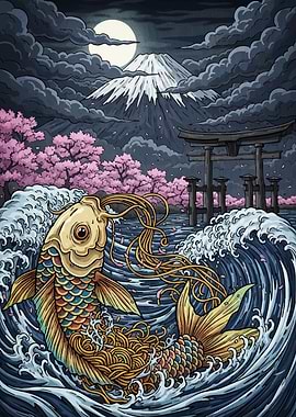 Koi Fish Ramen Noodles Landscape