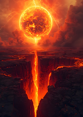 Fiery Planet over Volcanic Landscape