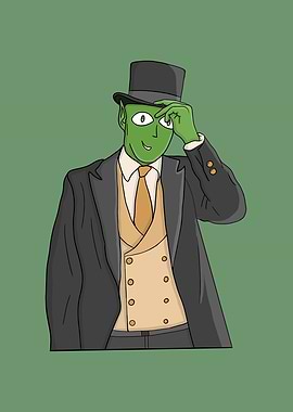 Green-skinned alien in suit and hat