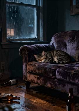 Cat Nap on Velvet Couch