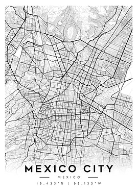 Mexico City Map - Black and White