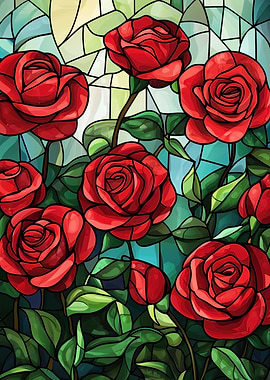 Stained Glass Red Roses Illustration
