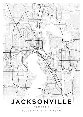 Jacksonville Florida City Map Black White