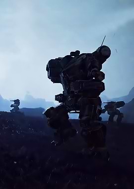 Mechanical Assault Robots in a Landscape