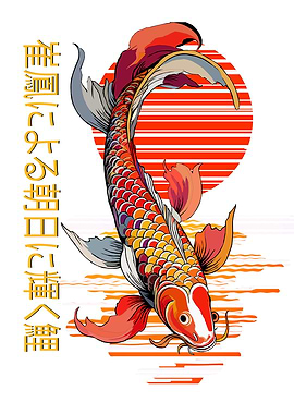 Koi Fish with Rising Sun Illustration