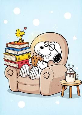 Snoopy Reading with Cookie and Woodstock