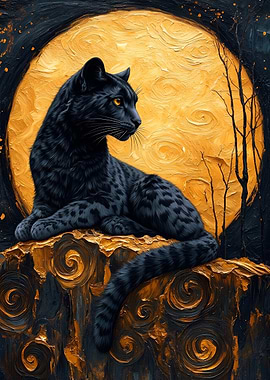 Black Panther and Golden Moon Art