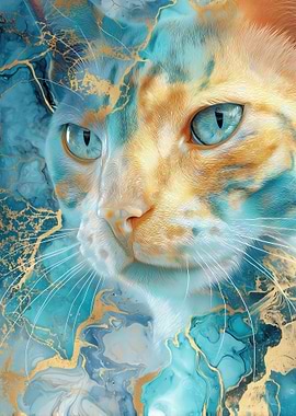 Abstract Cat Portrait with Gold Accents