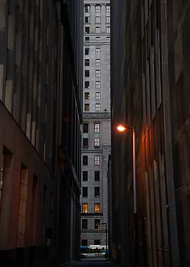 Urban Alleyway with Tall Buildings