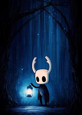 Hollow Knight in a Dark Forest