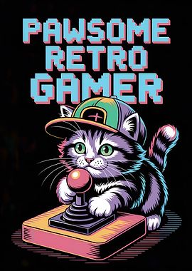 Pawsome Retro Gamer Cat Illustration