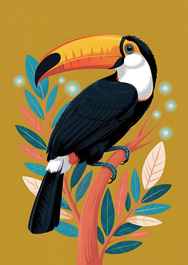Stylized Toucan Illustration on Branch