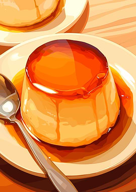 Caramel Flan Dessert Illustration