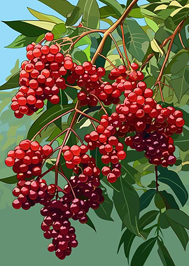 Red Berries on Branch Illustration