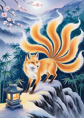 Nine-tailed Fox in Snowy Landscape