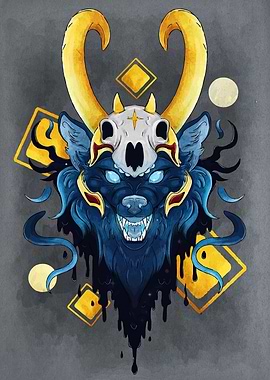 Horned Wolf Skull Digital Art