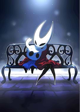 Hollow Knight characters on a bench