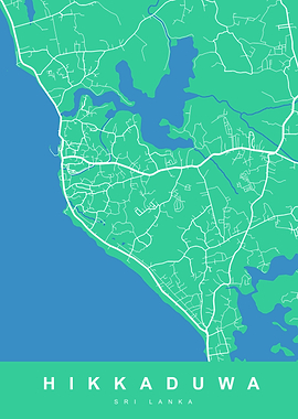 Hikkaduwa, Sri Lanka Map Art