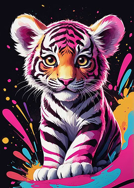 Neon Tiger Cub Pop Art Kids Wall Art