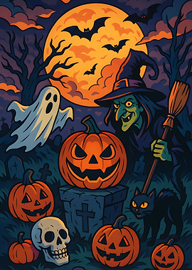 Halloween Night Cartoon Illustration