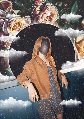 Surreal Galaxy Portrait with Floral Overlay