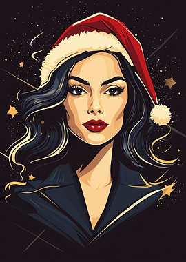 Christmas Woman Portrait with Santa Hat