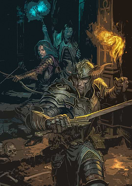 Fantasy Adventurers in Dark Dungeon