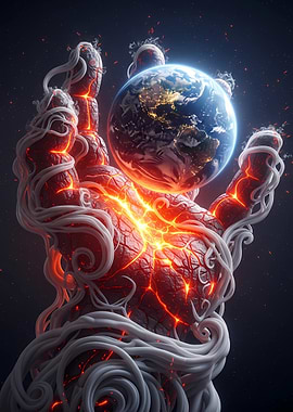 Fiery Hand Holding Earth
