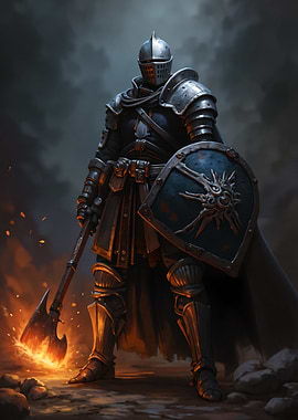 Armored Knight with Axe and Shield