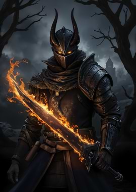 Dark Knight with Flaming Sword