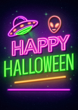 Happy Halloween Neon Alien Space