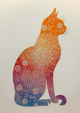 Floral Mandala Cat Art