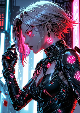 Cyberpunk Woman with Glowing Red Eyes