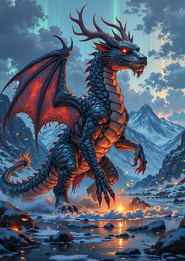Majestic Dragon in Winter Landscape