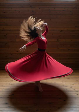 Woman in Red Dress Spinning