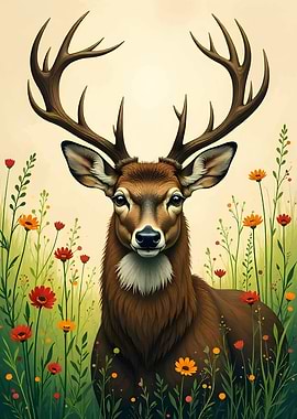 Deer in a field of flowers