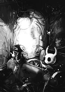 Hollow Knight grayscale digital art