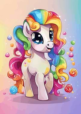 Cute Rainbow Pony with Candies