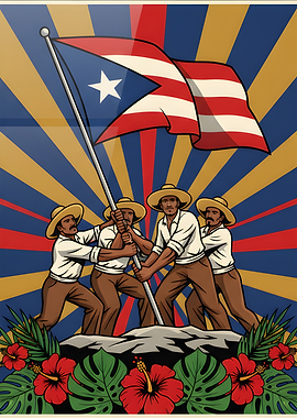 Revolutionary Puerto Rico Flag Raising Illustration