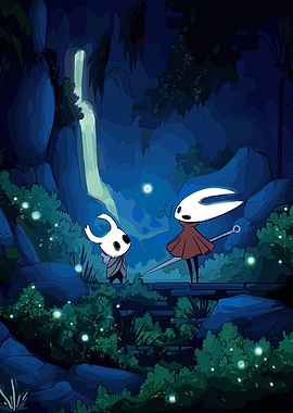 Hollow Knight characters in a forest