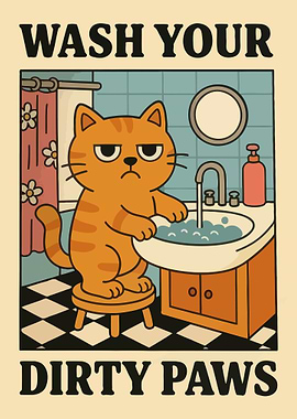 Wash Your Dirty Paws Cat Art