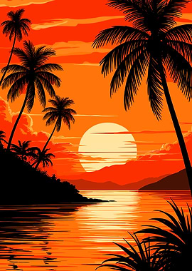 Tropical Sunset with Palm Trees