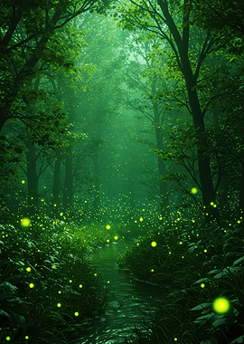 Enchanted Forest with Fireflies